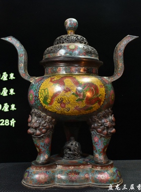 纯铜景泰蓝狮盖熏香炉仿古铜器掐丝珐琅八宝香熏炉家居装饰品摆件