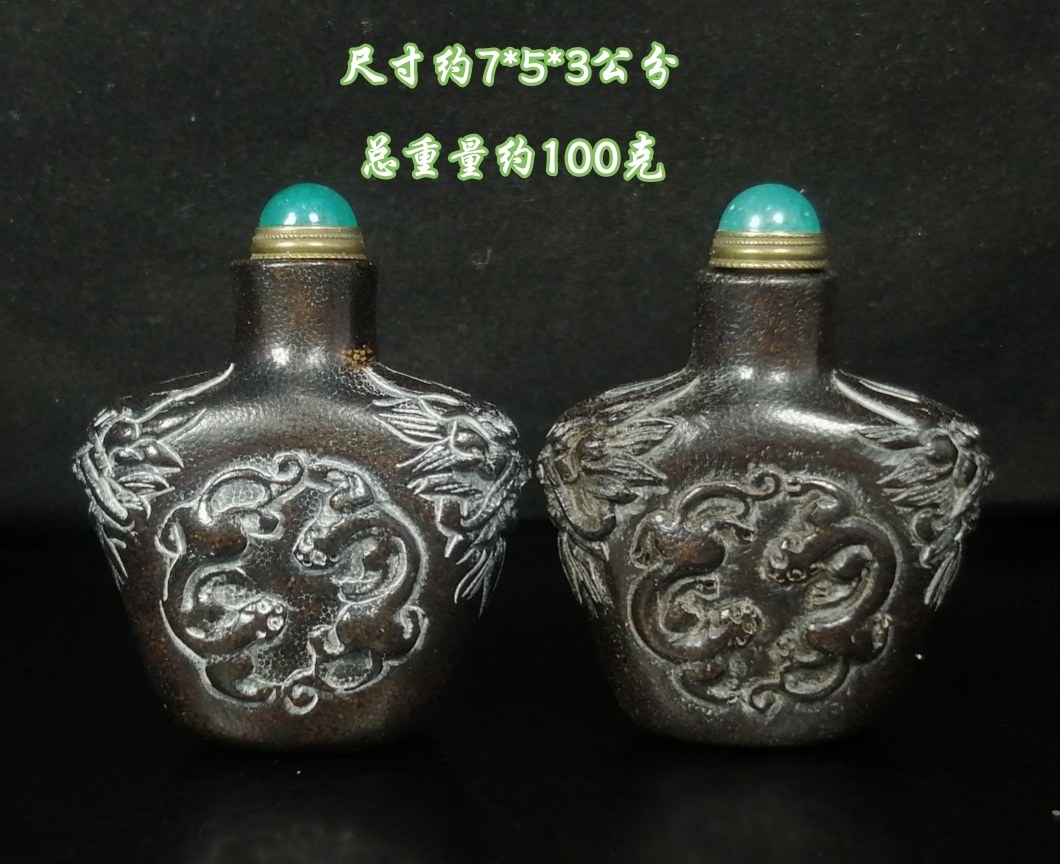 西藏牦牛角手工雕刻鼻烟壶雕刻鸳鸯戏水刘海戏金蟾文玩摆件手把件