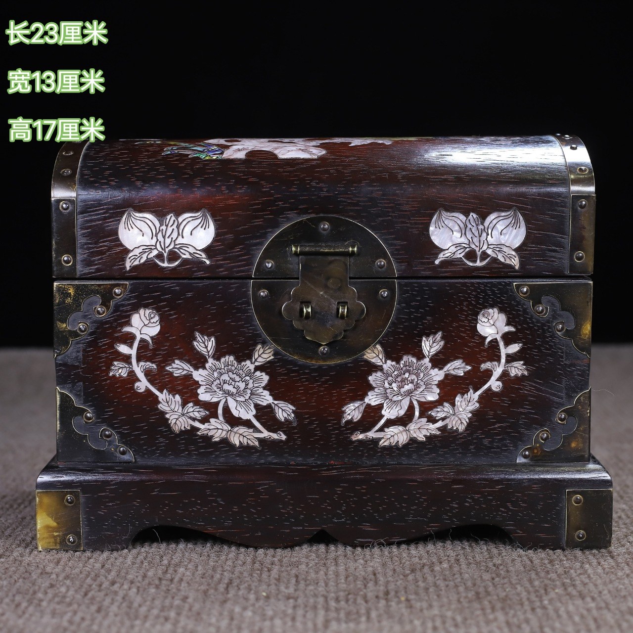 古玩木雕古董老物件红檀木镶嵌贝壳花鸟图官箱收纳箱家居装饰摆件