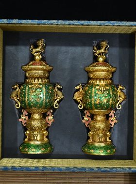 古玩珍藏珐琅彩鎏金彩绘龙凤呈祥香炉摆件家居装饰品收藏品