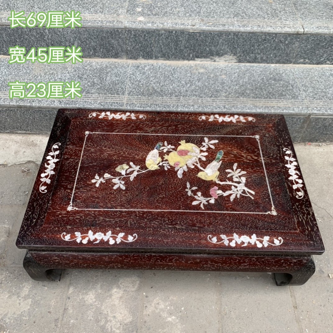 古董文玩小叶紫檀镶嵌贝壳花鸟炕桌茶桌摆件红木螺钿复古老物件