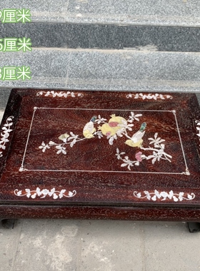 古董文玩小叶紫檀镶嵌贝壳花鸟炕桌茶桌摆件红木螺钿复古老物件