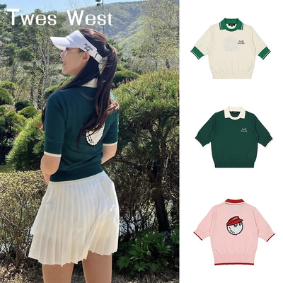 韩国MALBON高尔夫球服女士短袖T恤25年夏季新款运动修身翻领上衣