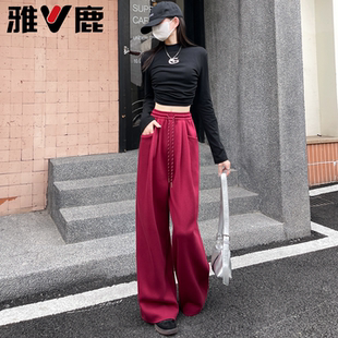 运动裤女款2025新款红色直筒阔腿裤休闲宽松慵懒松弛感卫裤子