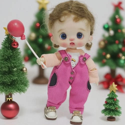 OB11/10cm娃衣粉色背带裤套装