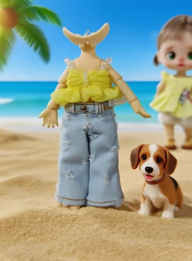 OB11娃衣黄色吊带上衣蓝色牛仔裤套装12分BJD时尚百搭玩偶服装ymy