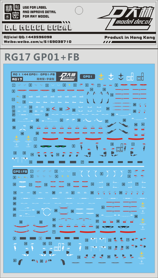 RG17 大林 RG 1/144 RX78 GP01+FB 试作1号机 专用水贴
