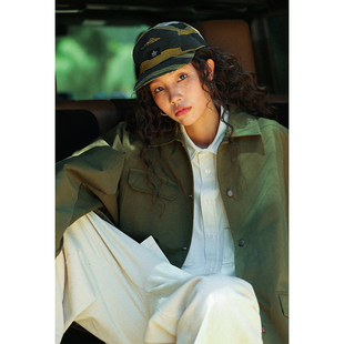 军绿色翻领日系多口袋工装 夹克复古宽松休闲外套 22F HOVERAT