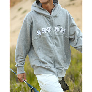 复古毛巾绣LOGO拉链连帽卫衣潮流休闲情侣开衫 HOVERAT 美式 22F