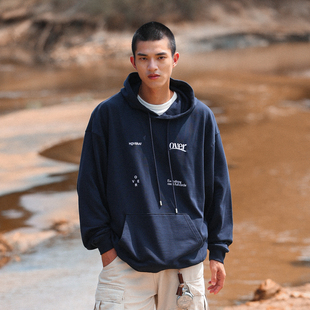 情侣宽松潮流帽衫 HOVERAT 藏青色连帽卫衣日系春秋季 外套男 22F