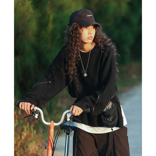 小众设计感拉链毛衣纯色圆领复古百搭情侣针织衫 22F HOVERAT