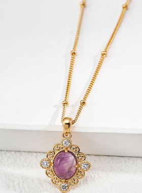 S925银镀18K金紫水晶白贝小众时尚项链百搭吊坠