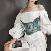 托胸涤棉色织油画复古水墨菊鱼骨束腰洛丽塔外搭SK裙短款 腰封16cm