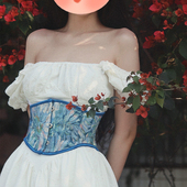 拍照出片裙子好搭档温柔风莫奈油画提花复古鱼骨束腰短腰封Corset