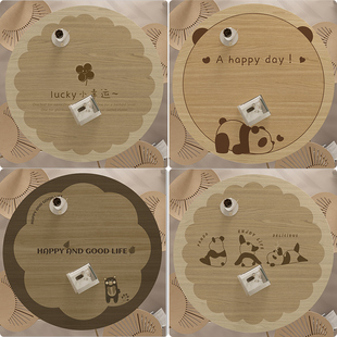 仿木纹圆桌布防水防油圆形茶几垫皮革餐桌桌垫实木卡通原木色台布