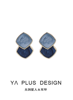 大海蓝色耳环耳针耳饰新款简约百搭甜美几何日韩蚊香盘无耳洞耳夹
