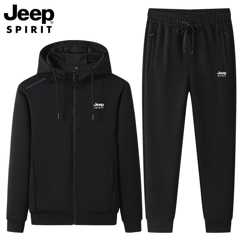 JEEP SPIRIT吉普纯棉连帽运动套装男春秋休闲长袖开衫卫衣长裤潮