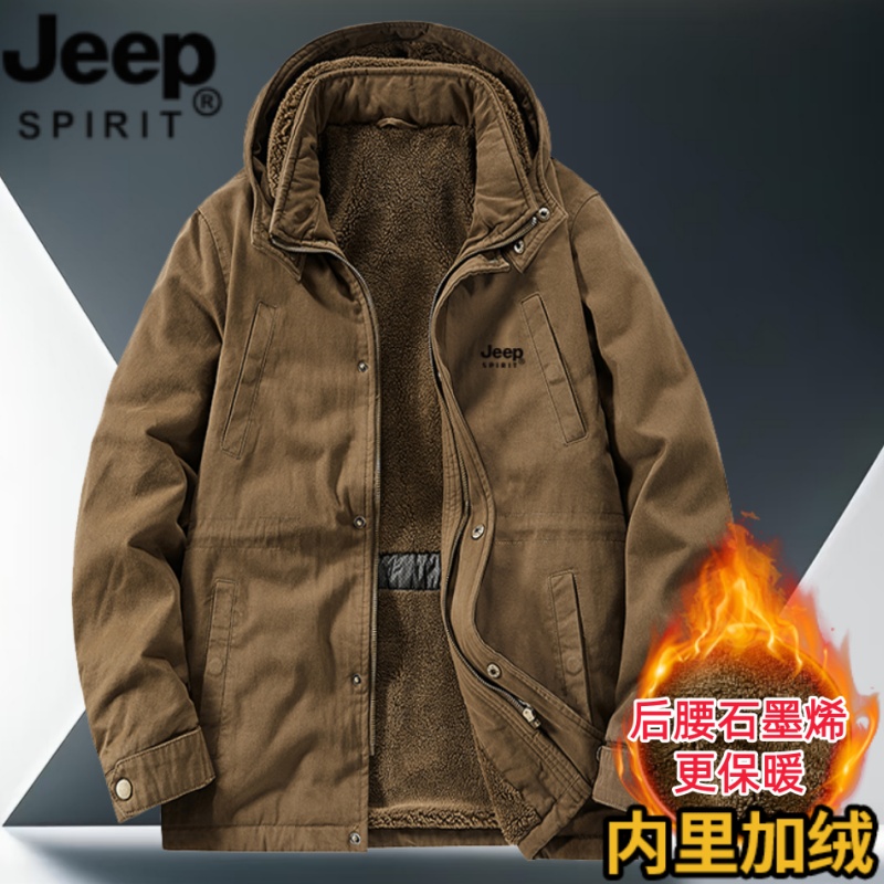 JEEPSPIRIT纯棉中长款加绒棉衣