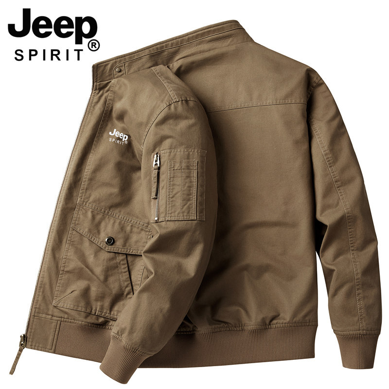 JEER SPIRIT纯棉夹克男士春秋季新款百搭休闲立领工装外套夹克衫