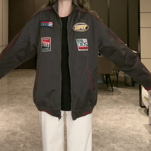樊樊早安「boxyfit棉服」休闲贴标赛车风立领/撞色连帽款夹棉外套