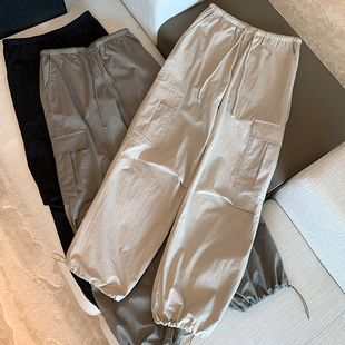 樊樊早安 轻薄夏日工装裤女慵懒松弛速干料伞兵裤宽松时髦休闲裤