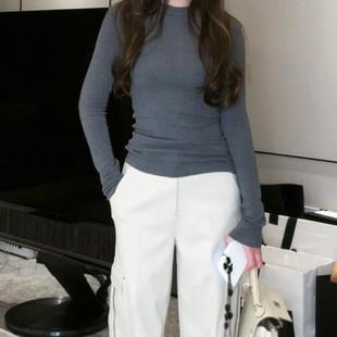 樊樊 早安醋酸羊毛奶皮T恤宽松/紧身百搭打底衫女春圆领内搭上衣