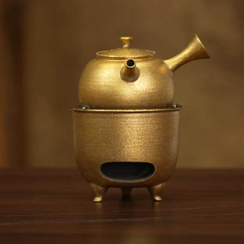 霖松堂赤金釉无为套组煮茶炉酒精炉景德镇陶瓷茶具迷你侧把壶套装