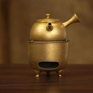 霖松堂赤金釉无为套组煮茶炉酒精炉景德镇陶瓷茶具迷你侧把壶套装