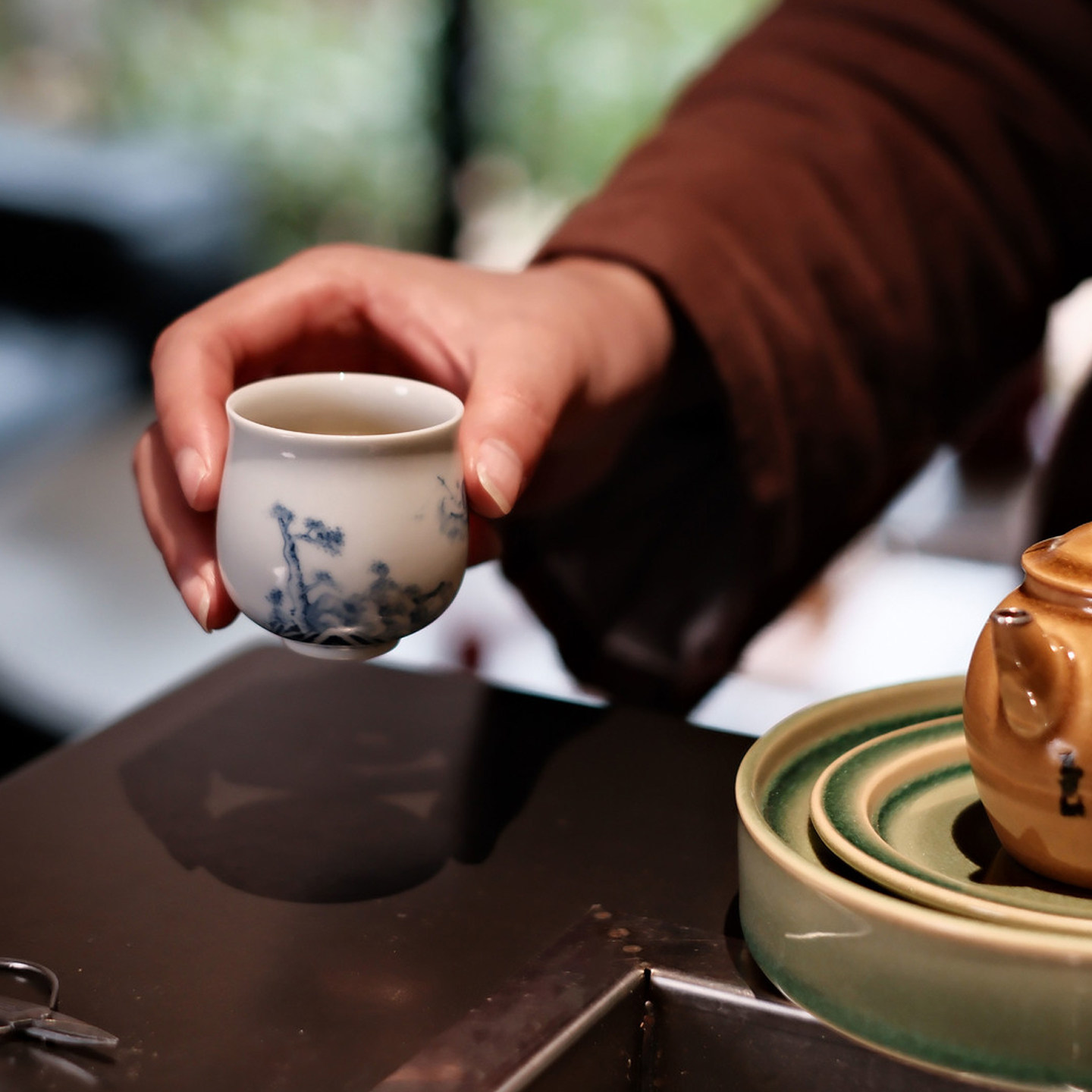 梵山堂青花诗文对坐清淡铃铛杯景德镇陶瓷功夫茶具茶杯对杯主人杯