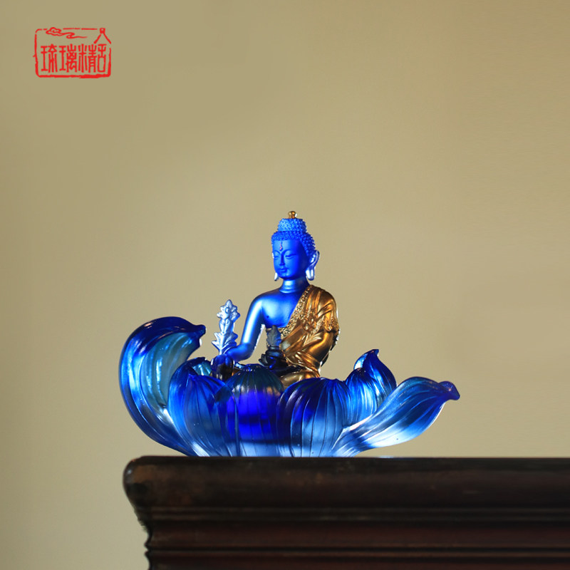 心缘堂5寸贴金琉璃佛像 莲花烛台莲花座佛龛供佛烛台