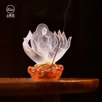 心缘堂琉璃香器线香佛手观音四十二手香插金黄渐变贴金佛堂摆件