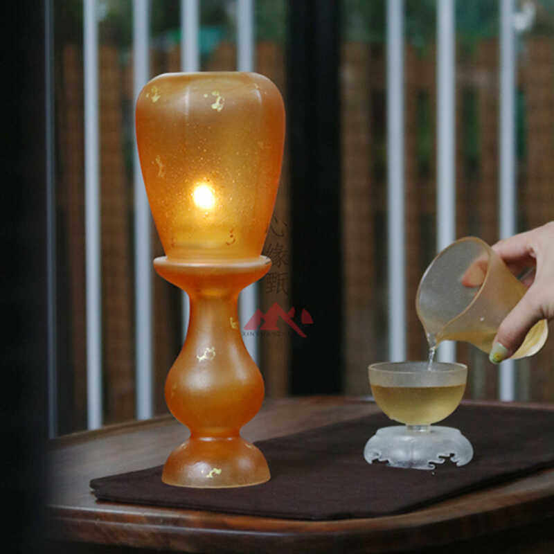 心缘甑醉月琉璃灯蜡烛托台底座家用烛光晚餐高级感复古烛灯台摆件