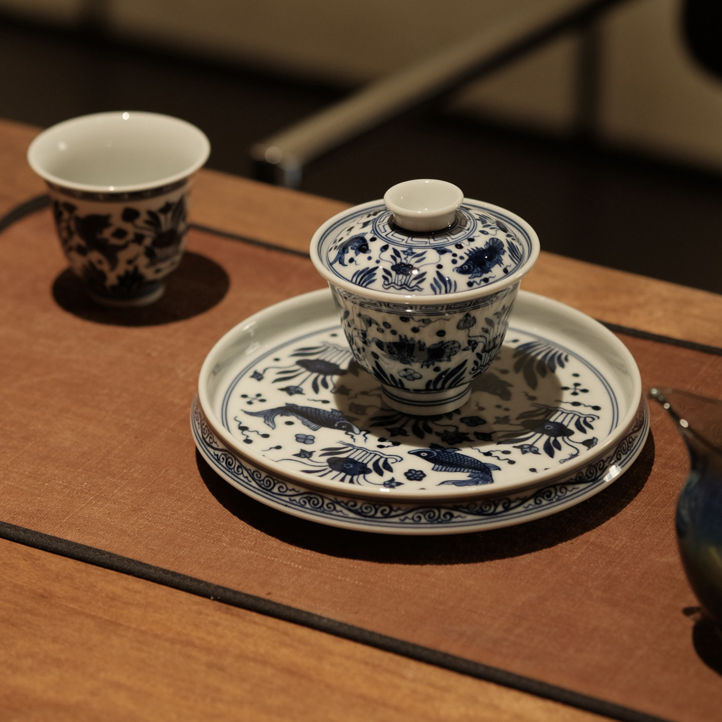 半斋古青花鱼藻迷你盖碗景德镇手绘陶瓷茶具茶杯一人饮泡茶碗