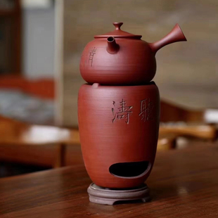 霖松堂围炉煮茶炭炉手刻听涛套组景德镇陶瓷茶具红泥侧把壶酒精炉