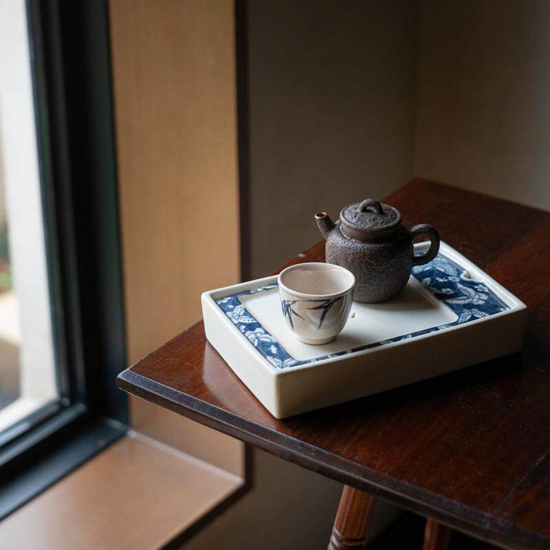 梵山堂化蝶宋砚四方壶承景德镇手绘陶瓷功夫茶具配件小茶盘干泡盘