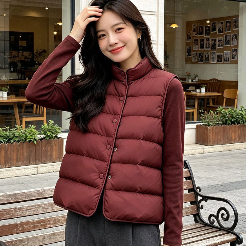 款羽绒马甲女新款中国风轻薄短内搭背心立领羽绒服百搭保暖马夹
