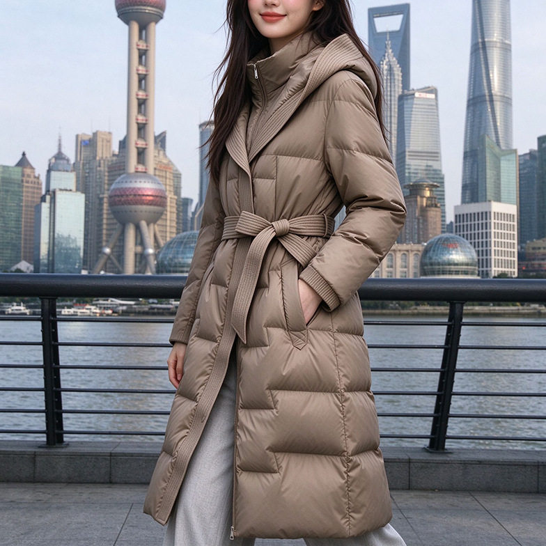 羽绒服女款长款冬季鸭绒连帽中长款2026新款收腰女装大码外套