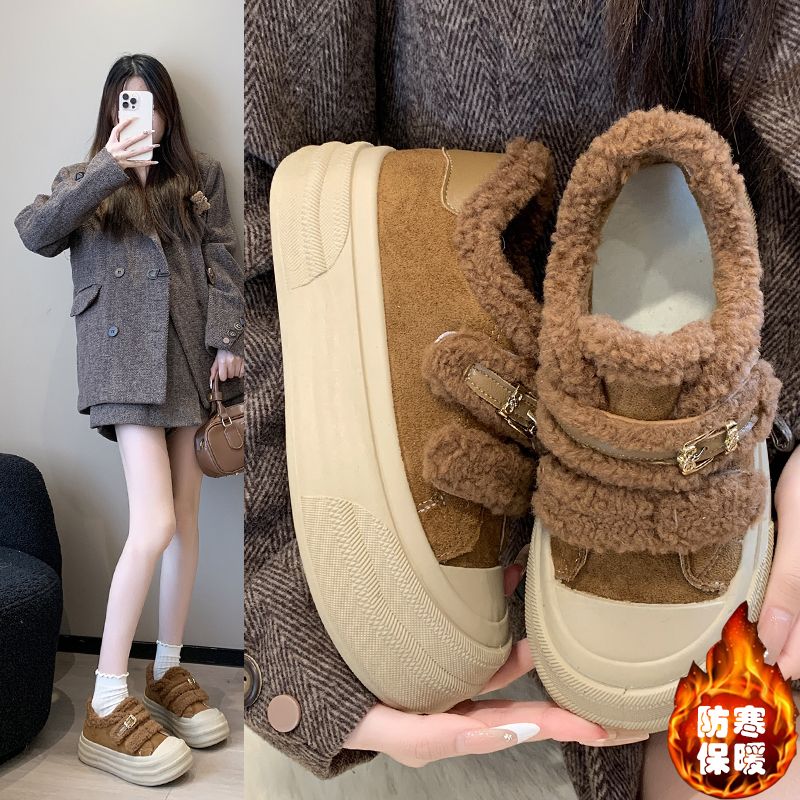 雪地靴女厚底毛毛鞋2025冬季棉鞋复古加绒丑萌运动鞋休闲板鞋女潮