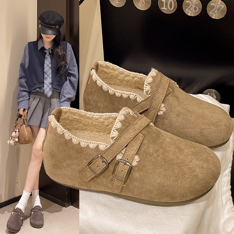 鞋子女2025冬新款爆款勃肯鞋外穿舒适厚底增高保暖毛毛鞋复古单鞋
