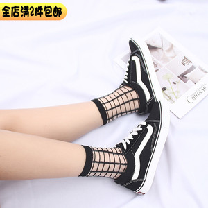 日系韩版ins潮款波点竖条方格条纹袜丝袜水晶袜中筒网纱圆点短袜