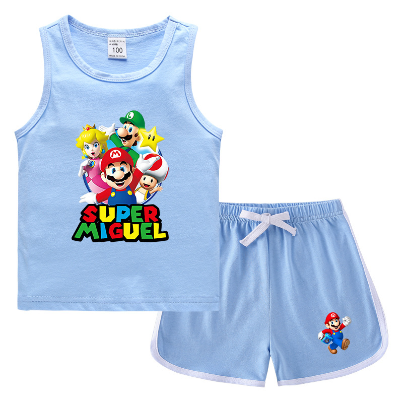 马里奥无袖T恤短裤套装