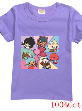 托卡生活世界toca boca儿童纯棉短袖夏季T恤卡通宝宝圆领上衣2023