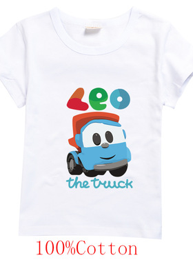 小卡车利奥男童白色T恤夏天Leo The Truck2022纯棉圆领短袖2-16岁