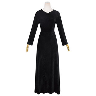 玛奇玛cos服电锯人cosplay女Makima 黑色V领金丝绒连衣裙表演服装