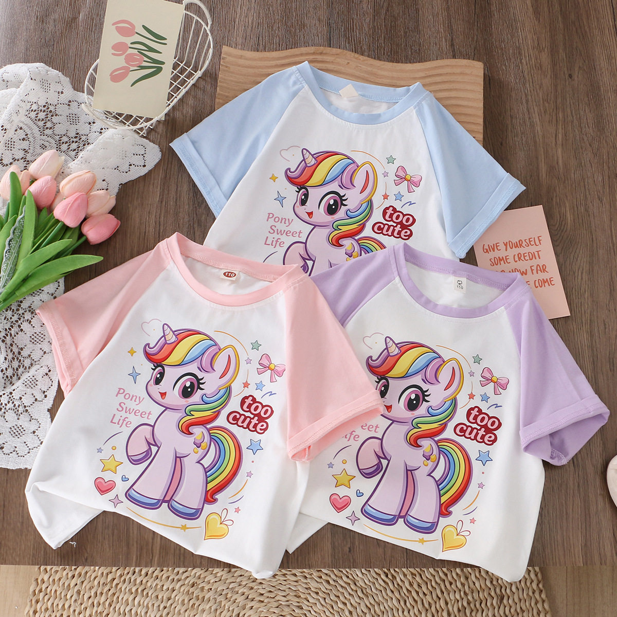 小马宝莉女童短袖拼色插肩袖纯棉半袖上衣2026夏季my little pony