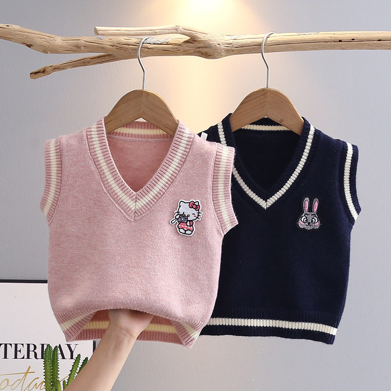 hellokitty毛衣背心女童宽松洋气针织毛线马甲凯蒂猫卡通内搭上衣