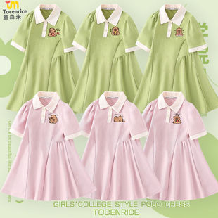 水豚君卡皮巴拉女童连衣裙2025夏季Capybara大童polo短袖裙子纯棉