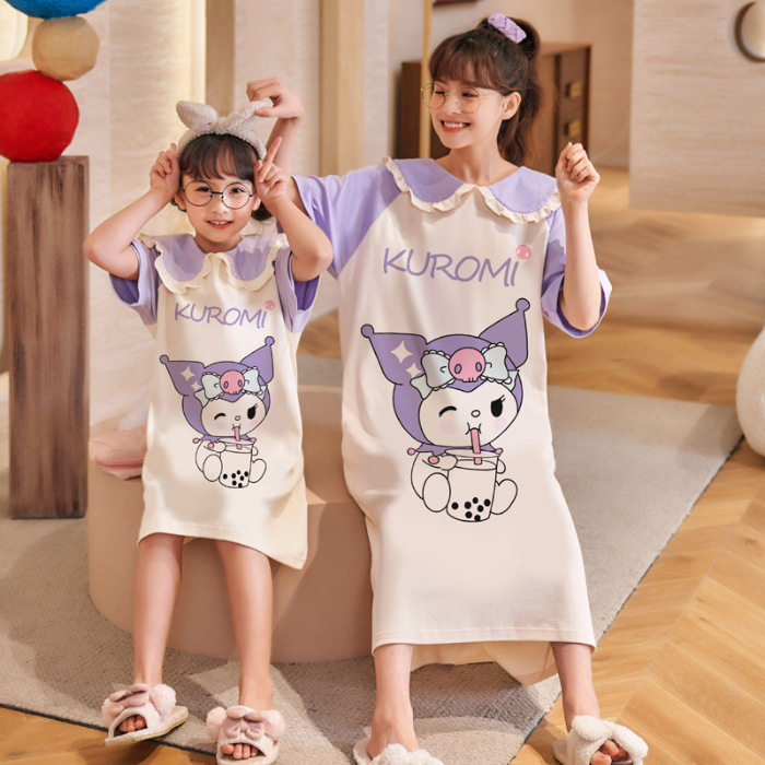 库洛米纯棉睡裙母女装2023夏大童亲子睡衣娃娃领短袖家居服kuromi,童装/婴儿装/亲子装,家居裙/睡裙,淘宝优惠券,粉丝福利购,淘宝优惠卷