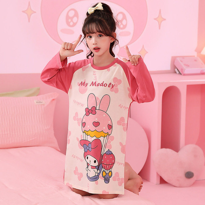 美乐蒂儿童长袖睡衣裙2024春秋家居服连衣裙女童薄款melody库洛米