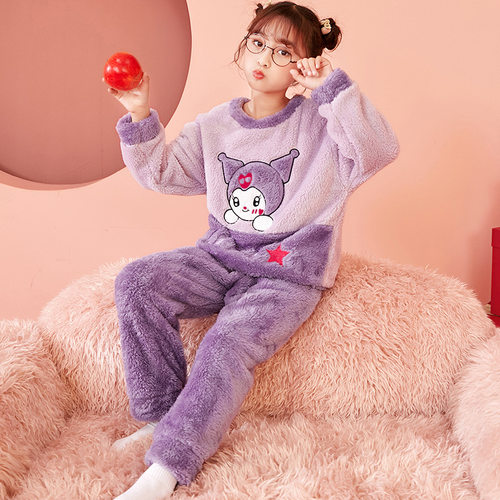 库洛米女童法兰绒睡衣秋冬